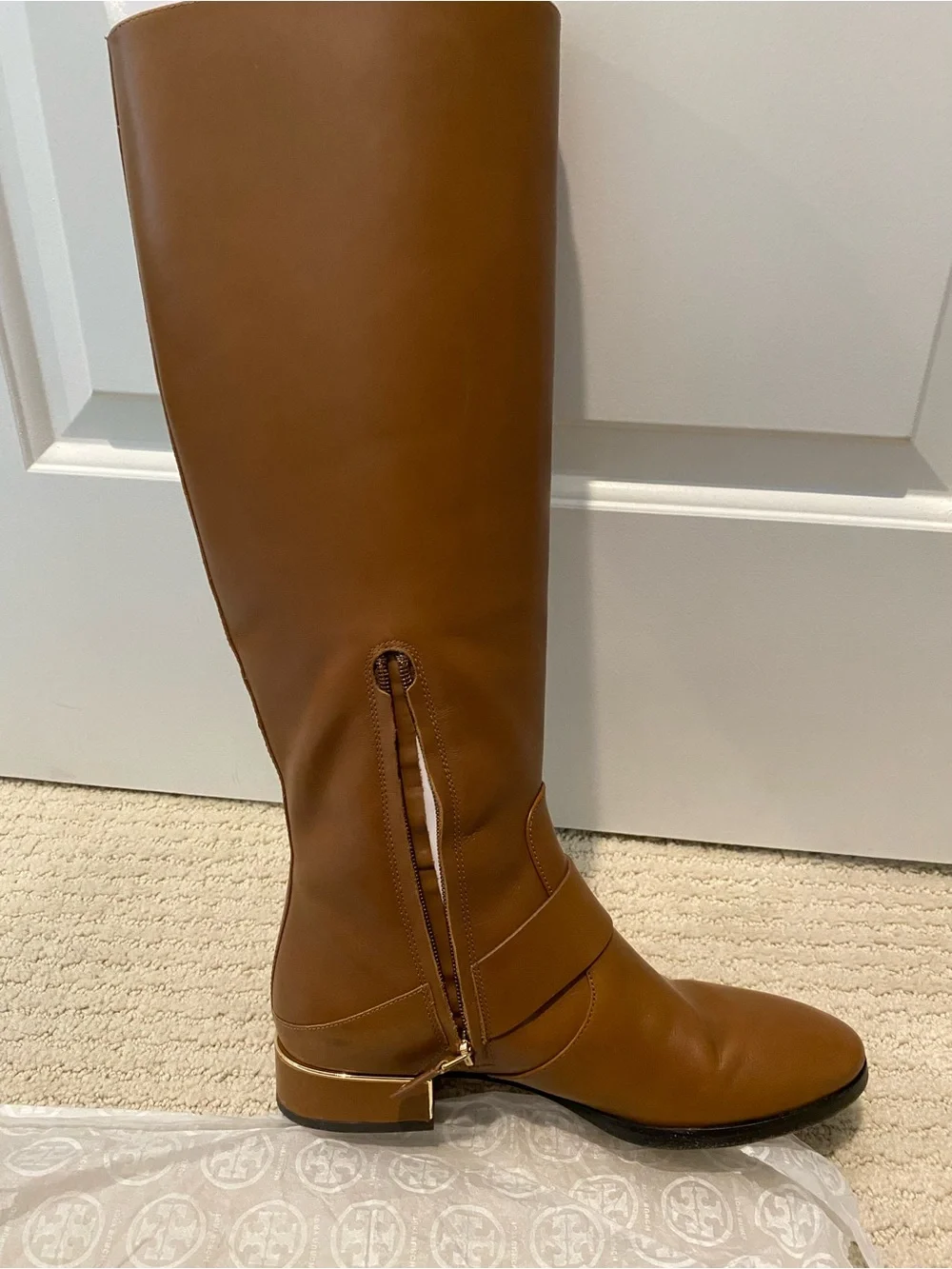 Tory Burch Cognac Leather Knee-High Riding Boots